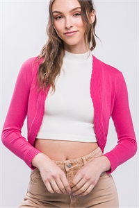 S39-1-1-LT-90084WH-FCH - OPEN-FRONT CROPPED CARDIGAN- FUCHSIA 2-2-2