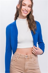 S39-1-1-LT-90084WH-RYL - OPEN-FRONT CROPPED CARDIGAN- ROYAL 2-2-2