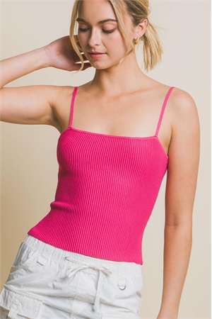S39-1-1-LT-90114WH-FCH - RIBBED KNIT MID CAMISOLE TOP- FUCHSIA 2-2-2