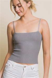 S39-1-1-LT-90114WH-GYSTN - RIBBED KNIT MID CAMISOLE TOP- GREYSTONE 2-2-2