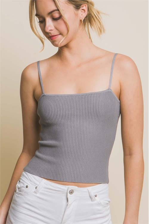 S39-1-1-LT-90114WH-GYSTN - RIBBED KNIT MID CAMISOLE TOP- GREYSTONE 2-2-2