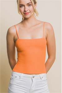 S39-1-1-LT-90114WH-MDRN - RIBBED KNIT MID CAMISOLE TOP- MANDARIN 2-2-2