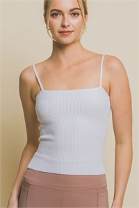 S39-1-1-LT-90114WH-WHT - RIBBED KNIT MID CAMISOLE TOP- WHITE 2-2-2