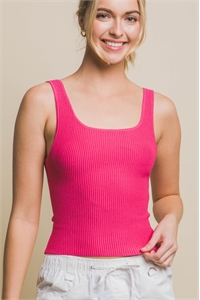 S39-1-1-LT-90115WH-FCH - SLEEVELESS SQUARE NECK TOP- FUCHSIA 2-2-2