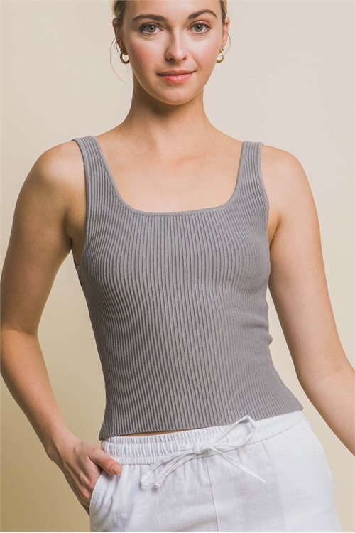 S39-1-1-LT-90115WH-GYSTN - SLEEVELESS SQUARE NECK TOP- GREYSTONE 2-2-2