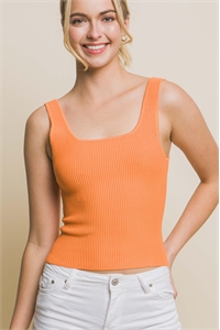 S39-1-1-LT-90115WH-MDRN - SLEEVELESS SQUARE NECK TOP- MANDARIN 2-2-2