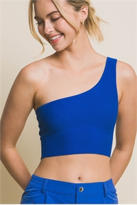 S39-1-1-LT-90116WH-CBT - RIBBED SINGLE STRAP BRALETTE TOP- COBALT 2-2-2