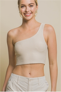 S39-1-1-LT-90116WH-CRM - RIBBED SINGLE STRAP BRALETTE TOP- CREAM 2-2-2