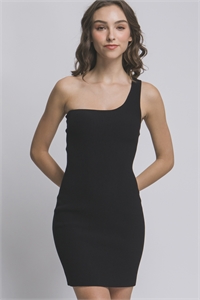 S39-1-1-LT-90120WN-BK - RIBBED SINGLE STRAP MID-LENGTH DRESS- BLACK 2-2-2