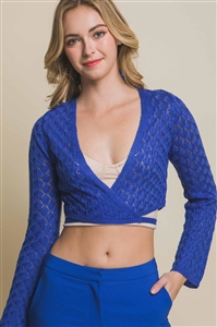 S39-1-1-LT-90129WH-AZR - CROPPED WRAP AROUND TIES TOP- AZURE 2-2-2