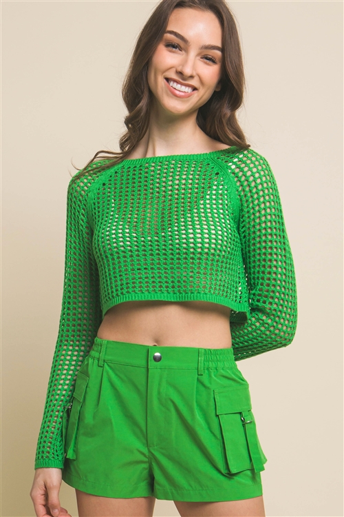 S39-1-1-LT-90131WH-APL - OPEN KNIT CROPPED SWEATER TOP- APPLE 2-2-2