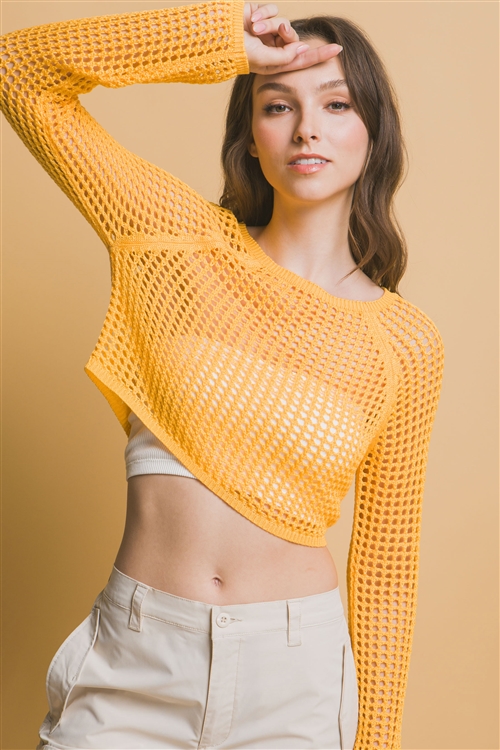 S39-1-1-LT-90131WH-MNG - OPEN KNIT CROPPED SWEATER TOP- MANGO 2-2-2