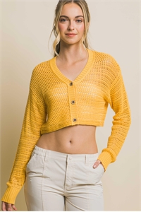 S39-1-1-LT-90135WH-MNG - CROCHET LONG SLEEVE OPEN KNIT CROPPED CARDIGAN- MANGO 2-2-2