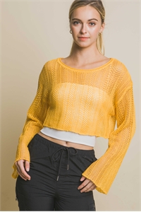 S39-1-1-LT-90137WH-MNG - SHEER CROPPED LONG SLEEVE TOP- MANGO 2-2-2