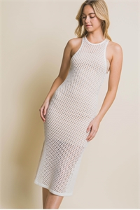 S39-1-1-LT-90139WH-WHT - SIDE SLIT CROCHET MIDI DRESS- WHITE 2-2-2