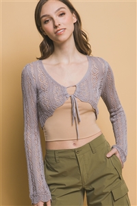 S39-1-1-LT-90142WN-GY - SHEER LACE CROP TOP- GREY 2-2-2