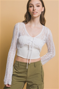 S39-1-1-LT-90142WN-WHT - SHEER LACE CROP TOP- WHITE 2-2-2