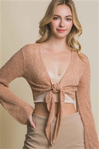 S39-1-1-LT-90143WN-CLY - KNIT CARDIGAN WITH FRONT KNOT- CLAY 2-2-2