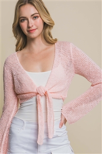S39-1-1-LT-90143WN-PCH - KNIT CARDIGAN WITH FRONT KNOT- PEACH 2-2-2