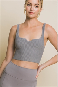 S39-1-1-LT-90153WN-GYSTN - KNIT CROP SWEATER TOP- GREYSTONE 2-2-2