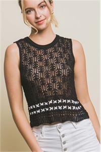 S39-1-1-LT-90158WH-BK - KNITTED TANK TOP- BLACK 2-2-2