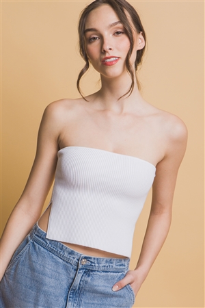 S39-1-1-LT-90170WH-WHT - STRAPLESS TOP WITH SLIT SIDE- WHITE 2-2-2