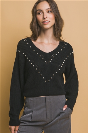 S39-1-1-LT-90176WJ-BK - PEARL DETAILS SWEATER- BLACK 2-2-2