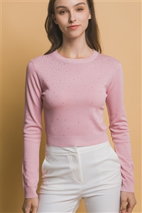 S39-1-1-LT-90193WH-LTPK - DIAMOND DETAILED SWEATER TOP- LT. PINK 2-2-2