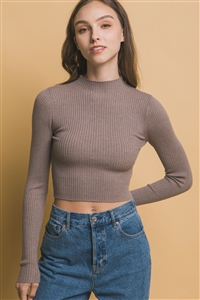 S39-1-1-LT-90195WN-MC - MOCK NECK RIBBED SWEATER TOP- MOCHA 2-2-2