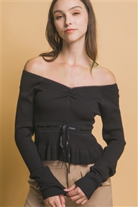 S39-1-1-LT-90201WJ-BK - OFF THE SHOULDER RIBBED LONG SLEEVE- BLACK 2-2-2