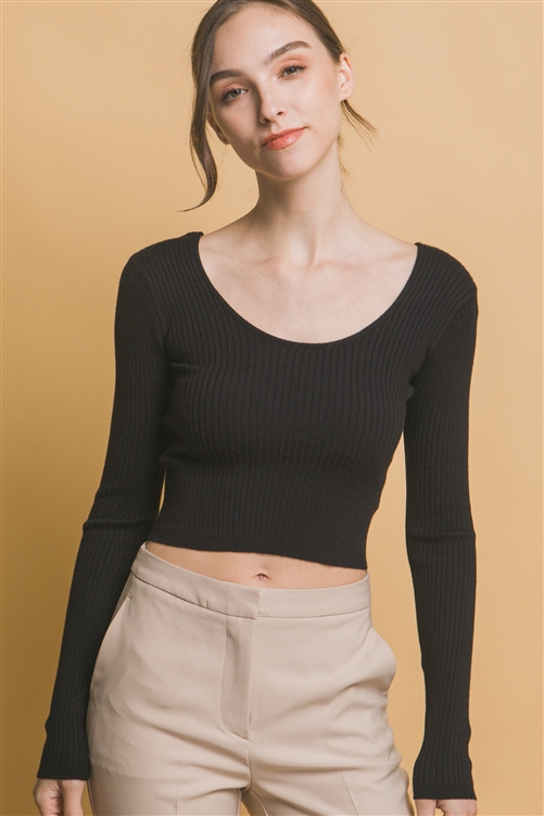 S39-1-1-LT-90209WN-BK - CROPPED ROUND NECK LONG SLEEVE- BLACK 2-2-2