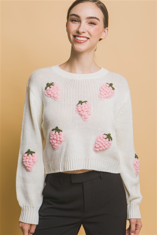 S39-1-1-LT-90218WJ-OFW - SWEET STRAWBERRY SWEATER- OFF WHITE 2-2-2