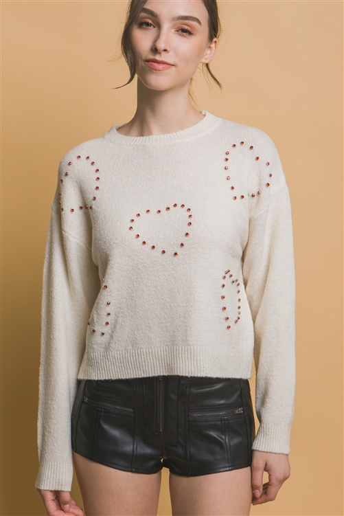 S39-1-1-LT-90234WJ-IV - HEART BEADED SWEATER- IVORY 2-2-2