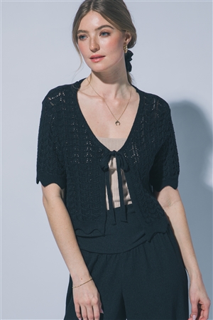 S39-1-1-LT-90348CN-BK - TIE-FRONT KNIT CROP TOP- BLACK 2-2-2
