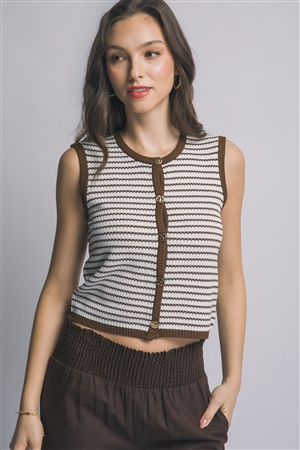 S39-1-1-LT-90365VL-MC - STRIPED KNIT TOP- MOCHA 2-2-2