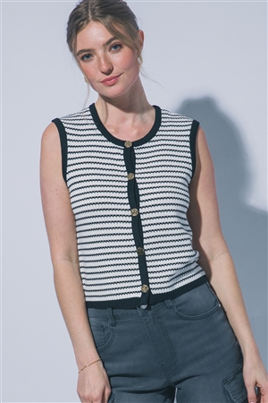 S39-1-1-LT-90365VL-WHT - STRIPED KNIT TOP- WHITE 2-2-2