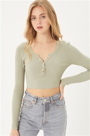 S39-1-1-LT-9663WMX-LF - PLUS SIZE CROPPED SNAP BUTTON SWEATER TOP- LEAF 2-2-2