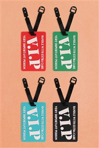 A2-2-3-LT374X294A - HANDLE WITH EXTRA CARE V.I.P. LUGGAGE TAG-MULTICOLOR/12PCS