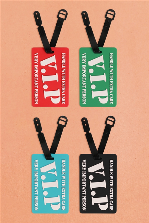 A2-2-3-LT374X294A - HANDLE WITH EXTRA CARE V.I.P. LUGGAGE TAG-MULTICOLOR/12PCS