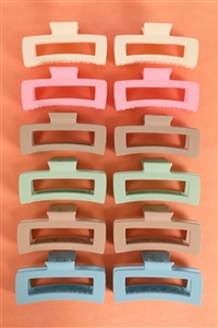 S28-1-1-MA2211-7 - MATTE RECTANGULAR HAIR CLAW CLIPS HAIR ACCESSORIES-LIGHT MULTICOLOR/12PCS