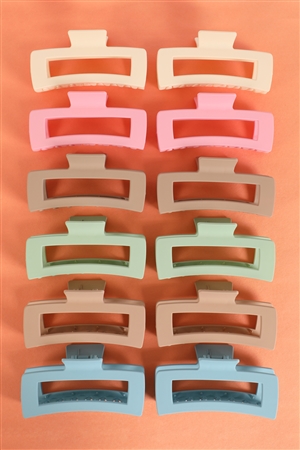 S28-1-1-MA2211-7 - MATTE RECTANGULAR HAIR CLAW CLIPS HAIR ACCESSORIES-LIGHT MULTICOLOR/12PCS