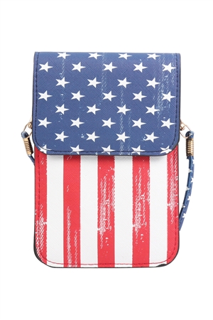 S3-6-3-MB0059-1 AMERICAN FLAG CELLPHONE CROSSBODY WITH CLEAR WINDOW POUCH/1PC