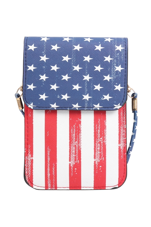 S3-6-3-MB0059-1 AMERICAN FLAG CELLPHONE CROSSBODY WITH CLEAR WINDOW POUCH/1PC