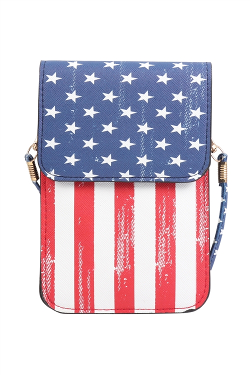 S3-6-3-MB0059 AMERICAN FLAG CELLPHONE CROSSBODY WITH CLEAR WINDOW POUCH/6PCS