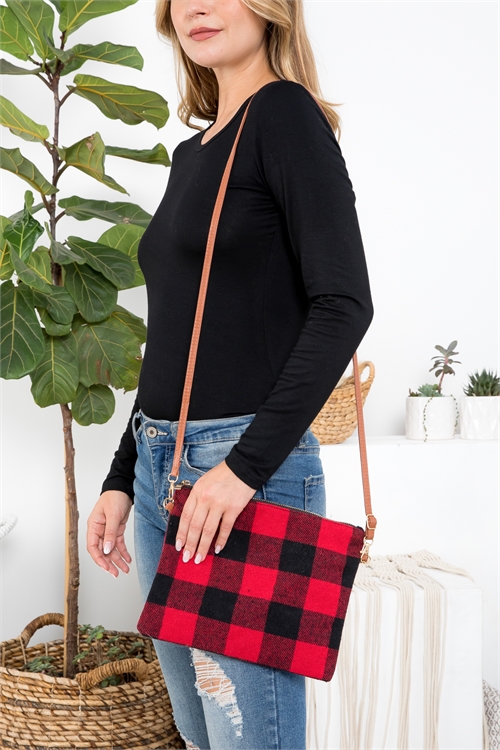 S30-1-1-MB0065RD - BUFFALO PLAID CROSS BODY & WRISTLET BAG POLYESTER - RED/6PCS (NOW $3.75 ONLY!)