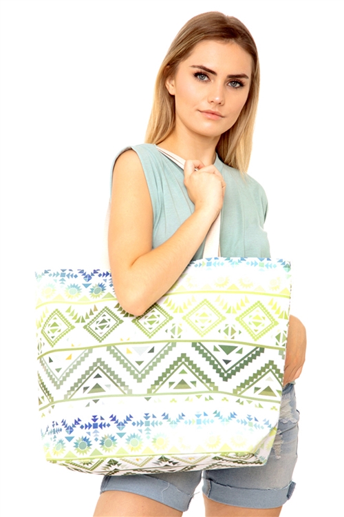 S28-2-5-MB0122GN-NV - COLORFUL TRIBAL TOTE BAG-GREEN NAVY/6PCS