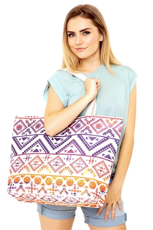S30-1-1-MB0122NV-RD- COLORFUL TRIBAL TOTE BAG-NAVY RED/6PCS