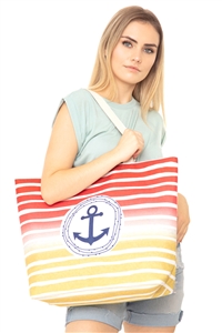 S29-4-5-MB0127RD-1 - STRIPE ANCHOR TOTE BAG RED/1PC