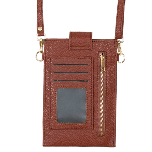 S24-3-1-MI-MB0132BR - SOLID WALLET & PHONE CROSSBODY BAG BROWN/6PCS(NOW $ 4.50 ONLY!)