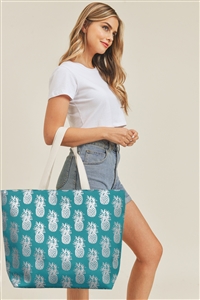 S19-8-2-MB0134TQ-1 - SILVER FOIL PINEAPPLE BEACH BAG TURQUOISE/1PC